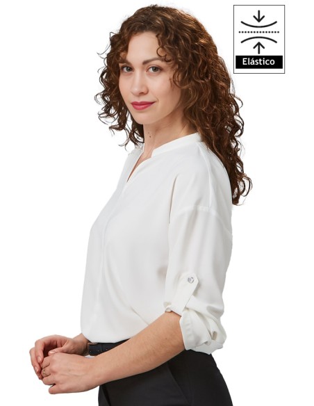 BLUSA MUJER CON MANGA REGULABLE- blanco
