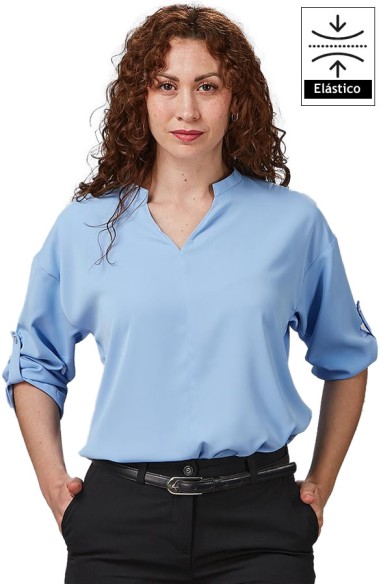 BLUSA DA DONNA MANICA REGOLABILE -azzurro-