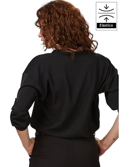 BLUSA MUJER CON MANGA REGULABLE- negro - espalda