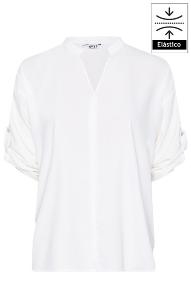 BLUSA MUJER CON MANGA REGULABLE- blanco