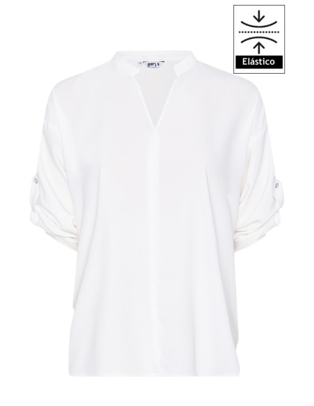 BLUSA MUJER CON MANGA REGULABLE- blanco