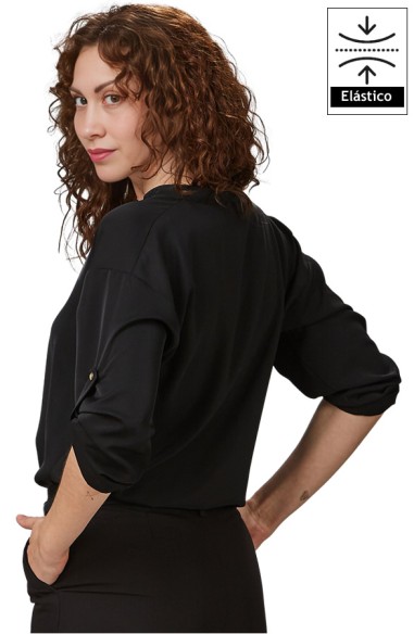 BLUSA MUJER CON MANGA REGULABLE- negro