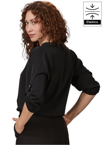 BLUSA MUJER CON MANGA REGULABLE- negro