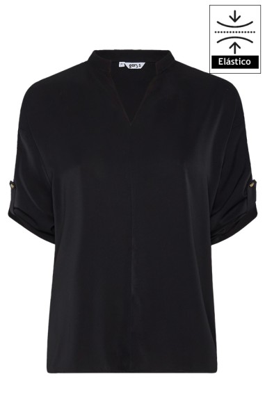BLUSA MUJER CON MANGA REGULABLE- negro