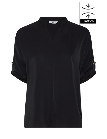 BLUSA MUJER CON MANGA REGULABLE- negro