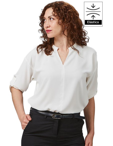 BLUSA MUJER CON MANGA REGULABLE- blanco