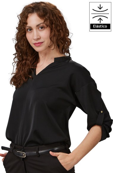 BLUSA MUJER CON MANGA REGULABLE- negro