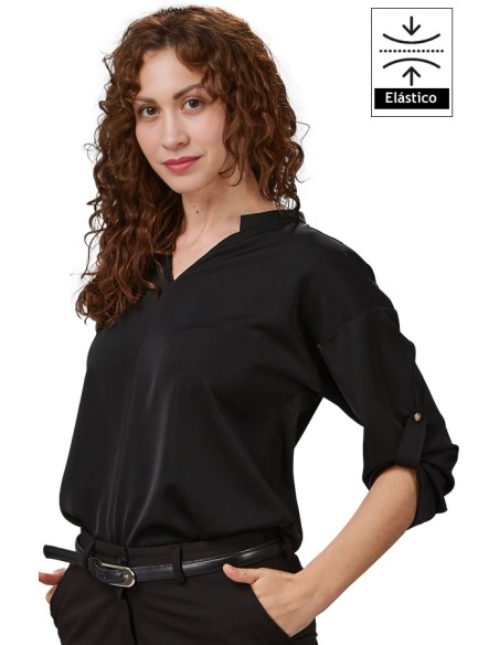 BLUSA MUJER CON MANGA REGULABLE- negro
