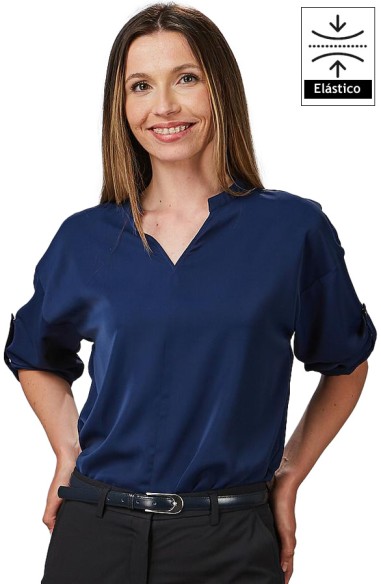 BLUSA MUJER CON MANGA REGULABLE- azul marino