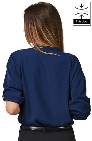 BLUSA MUJER CON MANGA REGULABLE- azul marino - espalda