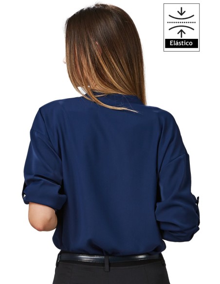 BLUSA MUJER CON MANGA REGULABLE- azul marino - espalda