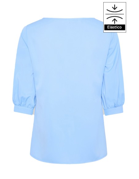 BLUSA MUJER MANGA 3/4 RIZADA -celeste-