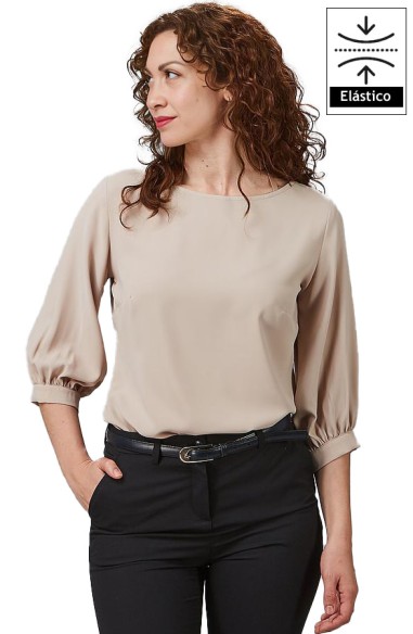BLUSA DA DONNA MANICA 3/4 ARRICCIATA -beige-