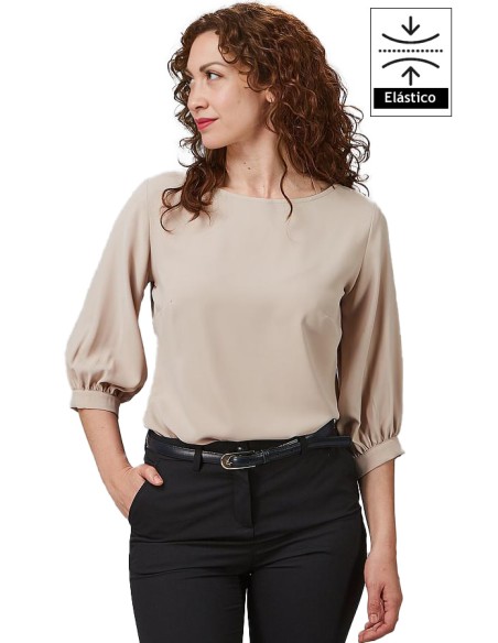BLUSA MUJER MANGA 3/4 RIZADA -beige