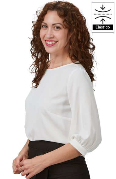 BLUSA DA DONNA MANICA 3/4 ARRICCIATA -bianco-
