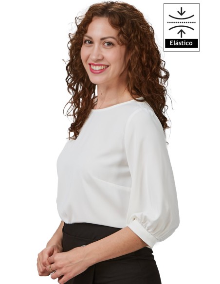 BLUSA MUJER MANGA 3/4 RIZADA - blanco-