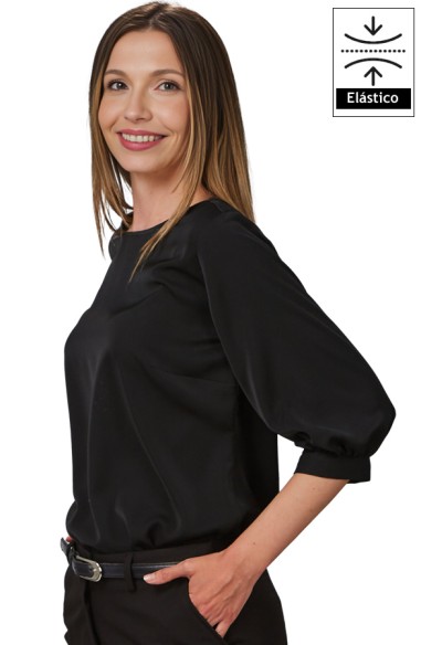 BLUSA MUJER MANGA 3/4 RIZADA -negro-