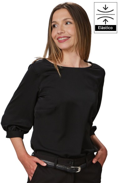 BLUSA DA DONNA MANICA 3/4 ARRICCIATA -nero-