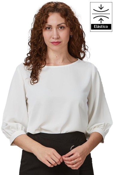 BLUSA DA DONNA MANICA 3/4 ARRICCIATA -bianco-