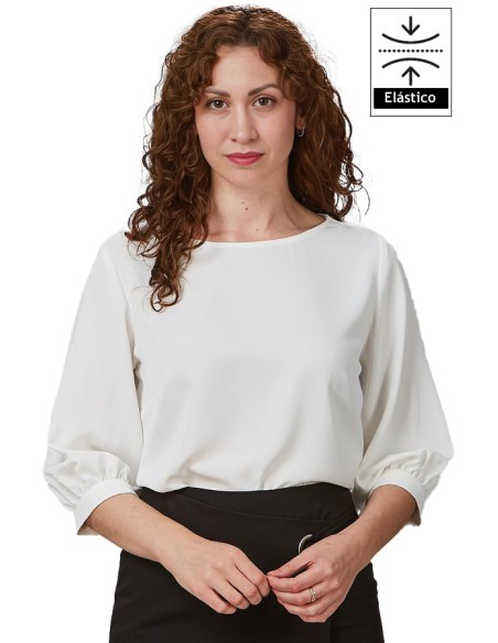 BLUSA MUJER MANGA 3/4 RIZADA - blanco-