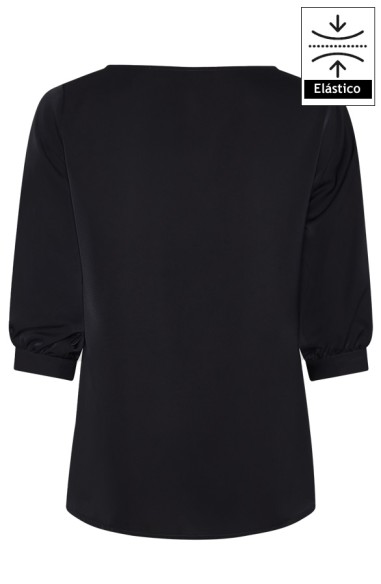 BLUSA MUJER MANGA 3/4 RIZADA - negro- espalda