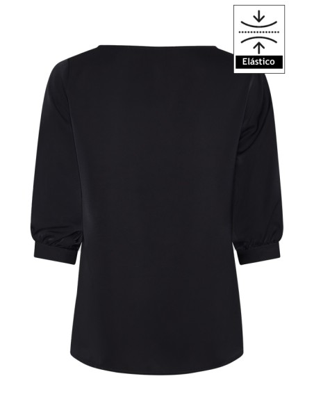 BLUSA MUJER MANGA 3/4 RIZADA - negro- espalda