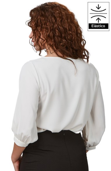 BLUSA DA DONNA MANICA 3/4 ARRICCIATA -bianco-