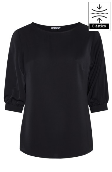 BLUSA MUJER MANGA 3/4 RIZADA - negro