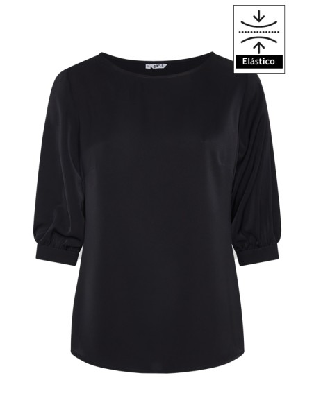 BLUSA MUJER MANGA 3/4 RIZADA - negro