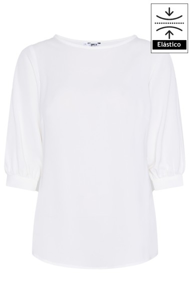 BLUSA DA DONNA MANICA 3/4 ARRICCIATA -bianco-