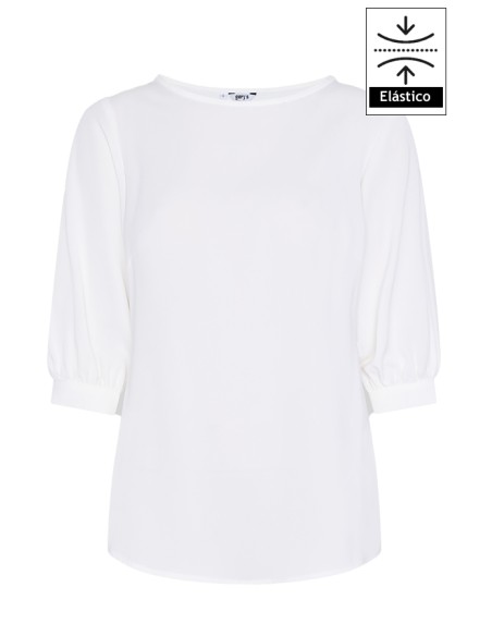 BLUSA MUJER MANGA 3/4 RIZADA - blanco-