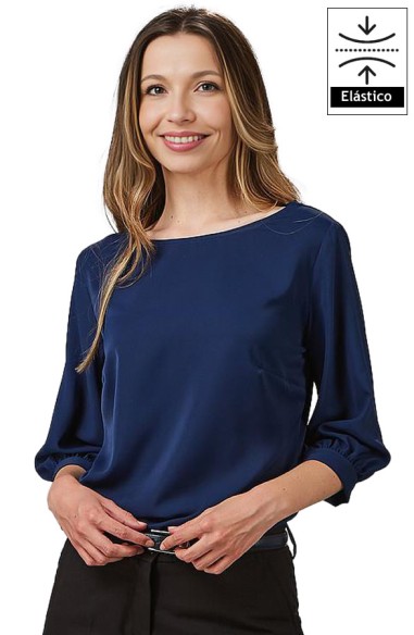 BLUSA DA DONNA MANICA 3/4 ARRICCIATA -blu navy-