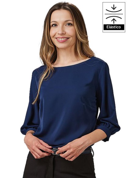 BLUSA DA DONNA MANICA 3/4 ARRICCIATA -blu navy-