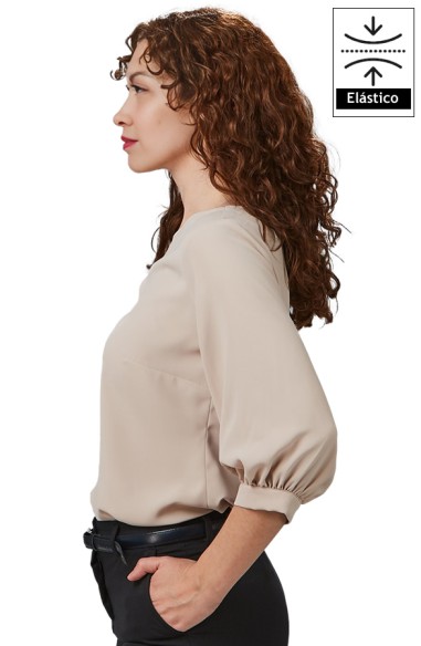 BLUSA DA DONNA MANICA 3/4 ARRICCIATA -beige-