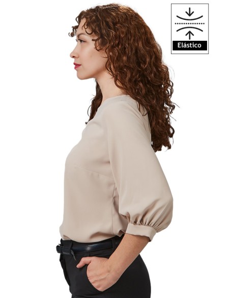 BLUSA MUJER MANGA 3/4 RIZADA -beige-