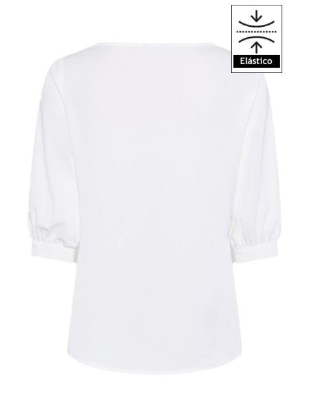 BLUSA MUJER MANGA 3/4 RIZADA - blanco- espalda