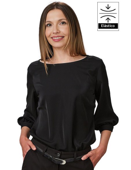 BLUSA DA DONNA MANICA 3/4 ARRICCIATA -nero-