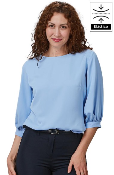BLUSA MUJER MANGA 3/4 RIZADA -celeste-