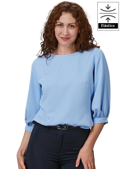 BLUSA MUJER MANGA 3/4 RIZADA -celeste-