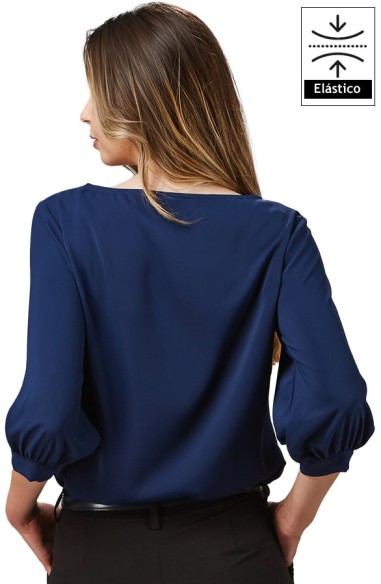 BLUSA DA DONNA MANICA 3/4 ARRICCIATA -blu navy-