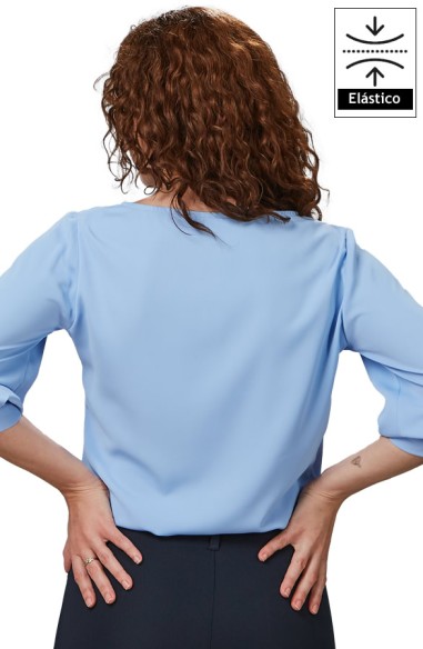 BLUSA MUJER MANGA 3/4 RIZADA -celeste-
