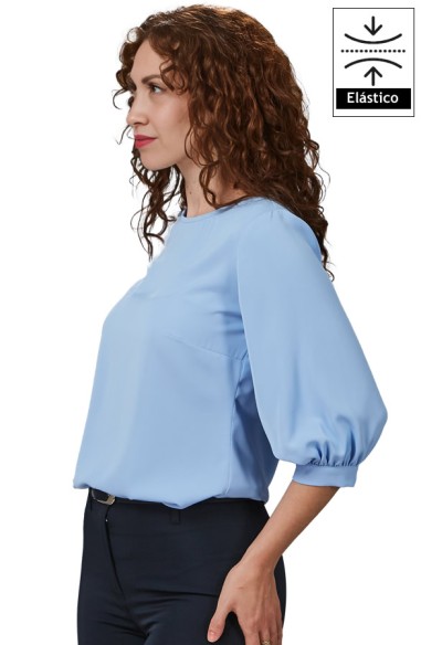 BLUSA DA DONNA MANICA 3/4 ARRICCIATA -azzurro-