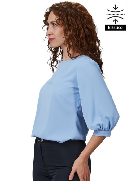 BLUSA DA DONNA MANICA 3/4 ARRICCIATA -azzurro-
