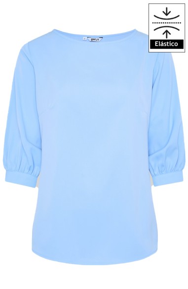 BLUSA DA DONNA MANICA 3/4 ARRICCIATA -azzurro-