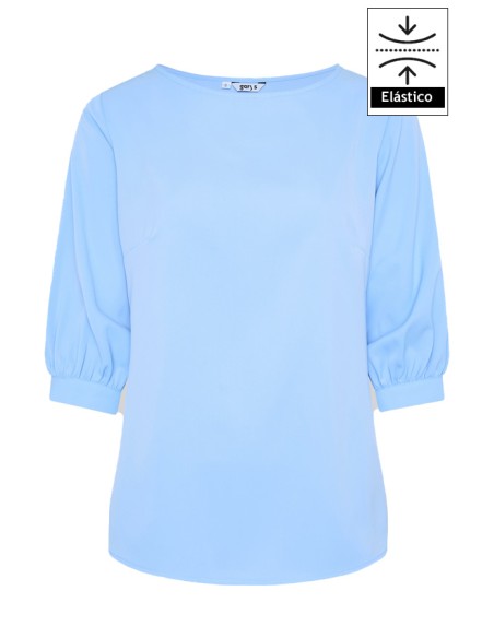 BLUSA MUJER MANGA 3/4 RIZADA -celeste-