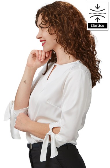 BLUSA MUJER SATÉN MANGA 3/4 CON LAZO OLIVIA