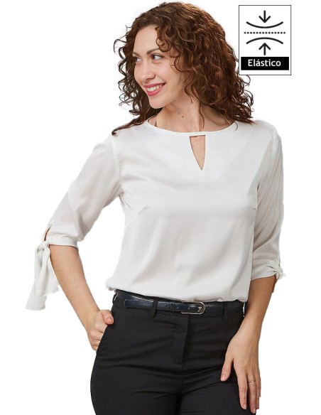 BLUSA MUJER SATÉN MANGA 3/4 CON LAZO OLIVIA