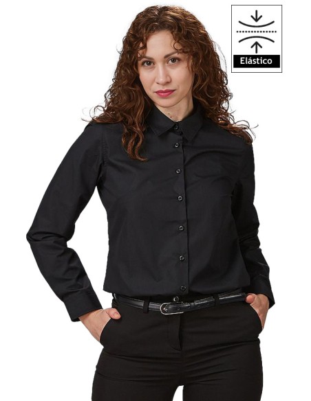 CAMISA MUJER M/L ELASTANO -negro