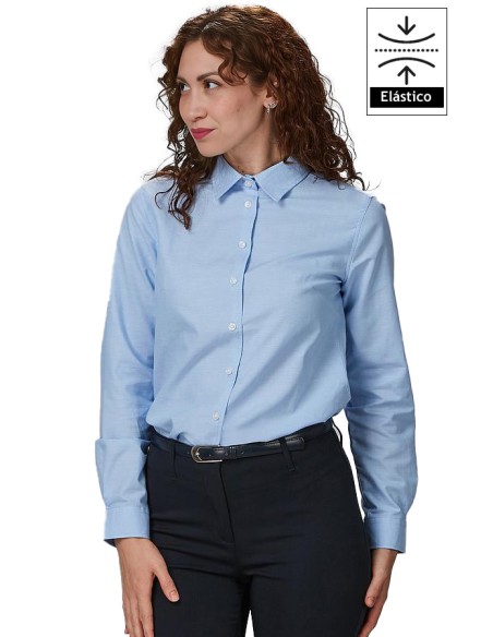 CAMISA MUJER M/L ELASTANO -celeste