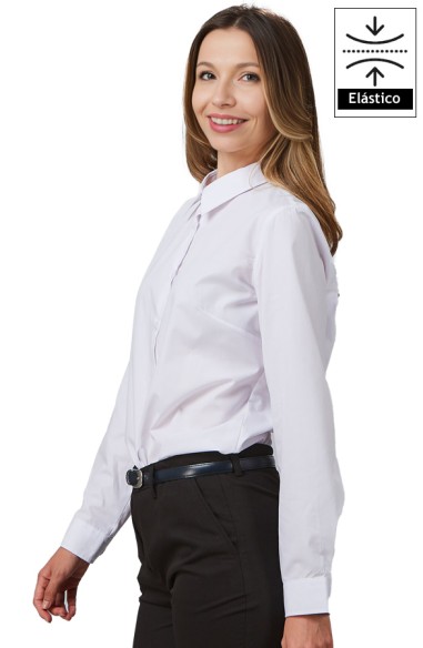 CAMISA MUJER M/L ELASTANO -blanco